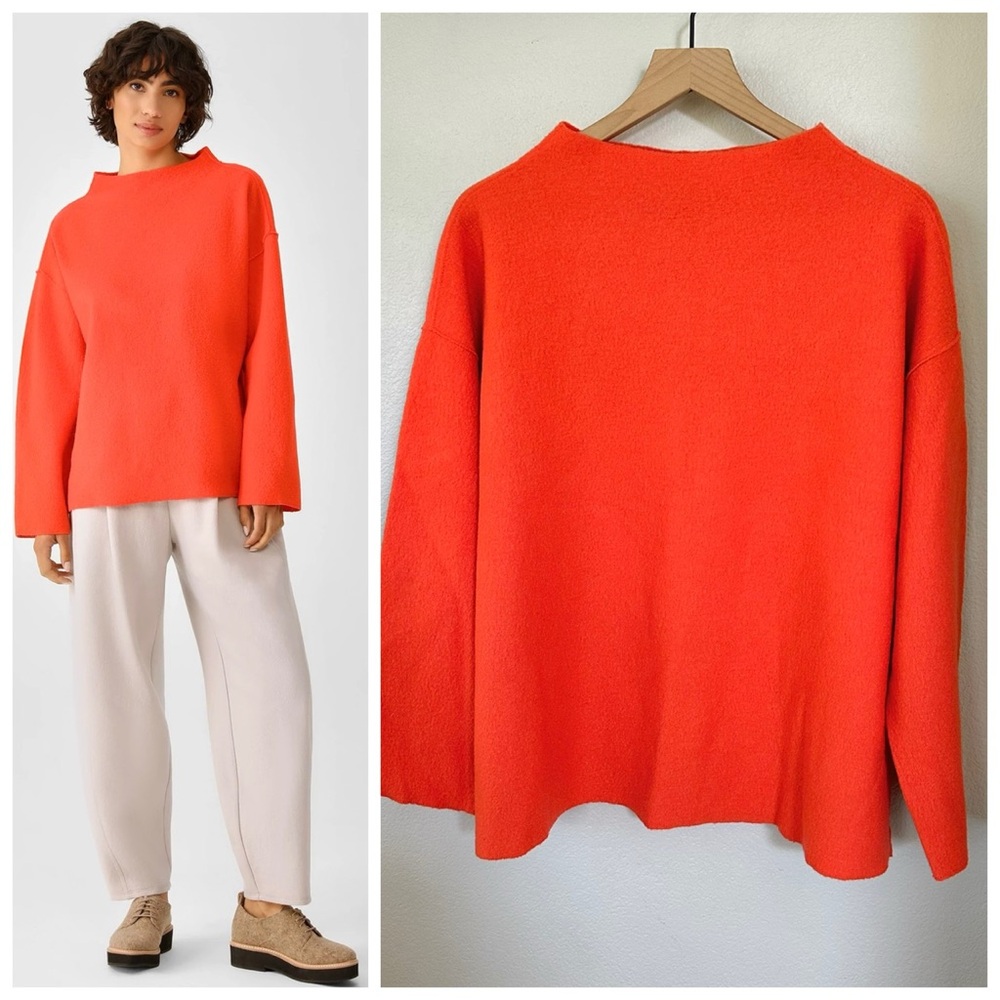 EILEEN FISHER L Lightweight Boiled Wool Box-Top in Responsible Wool Marmalade